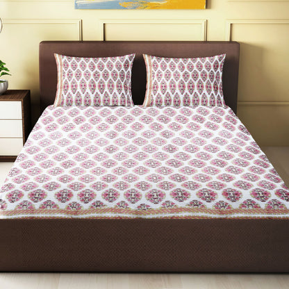 Nakshi 100% Handmade  Ethnic pattern sanganeri Block Print King Size Bedsheets comes  with 2 Pillow covers