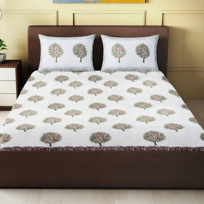 Nakshi 100% Handmade  Floral sanganeri Block Print King Size Bedsheets comes  with 2 Pillow covers.