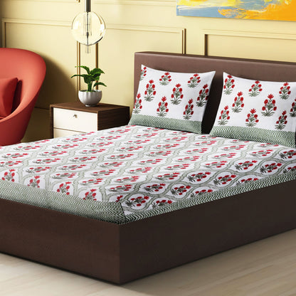 Nakshi 100% Handmade  Ethnic pattern sanganeri Block Print King Size Bedsheets comes  with 2 Pillow covers