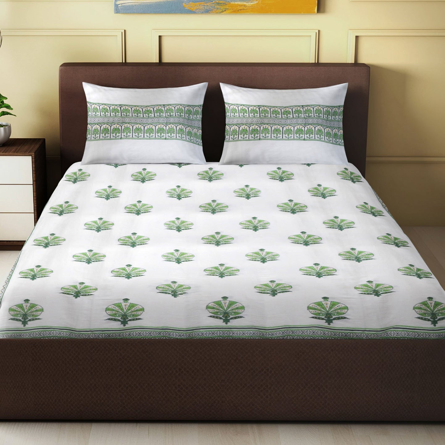 Nakshi 100% Handmade  Ethnic pattern sanganeri Block Print King Size Bedsheets comes  with 2 Pillow covers.