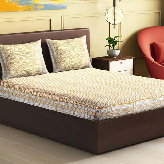 Nakshi 100% Handmade  Geometrical sanganeri Block Print King Size Bedsheets comes  with 2 Pillow covers.