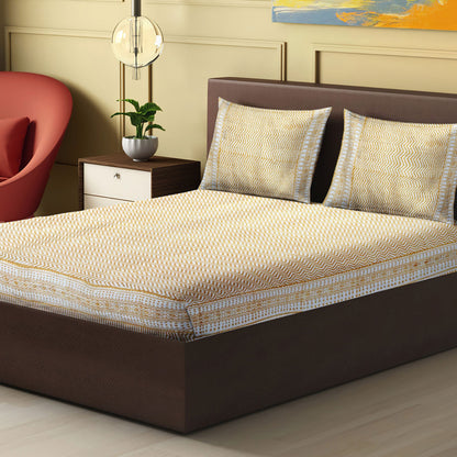 Nakshi 100% Handmade  Geometrical sanganeri Block Print King Size Bedsheets comes  with 2 Pillow covers.