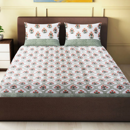 Nakshi 100% Handmade  Ethnic pattern sanganeri Block Print King Size Bedsheets comes  with 2 Pillow covers