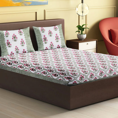 Nakshi 100% Handmade  Ethnic pattern sanganeri Block Print King Size Bedsheets comes  with 2 Pillow covers