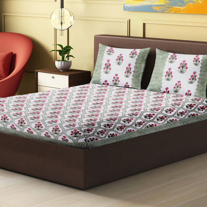 Nakshi 100% Handmade  Ethnic pattern sanganeri Block Print King Size Bedsheets comes  with 2 Pillow covers