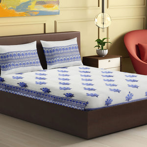 100% Handmade  Ethnic pattern sanganeri Block Print King Size Bedsheets comes  with 2 Pillow covers