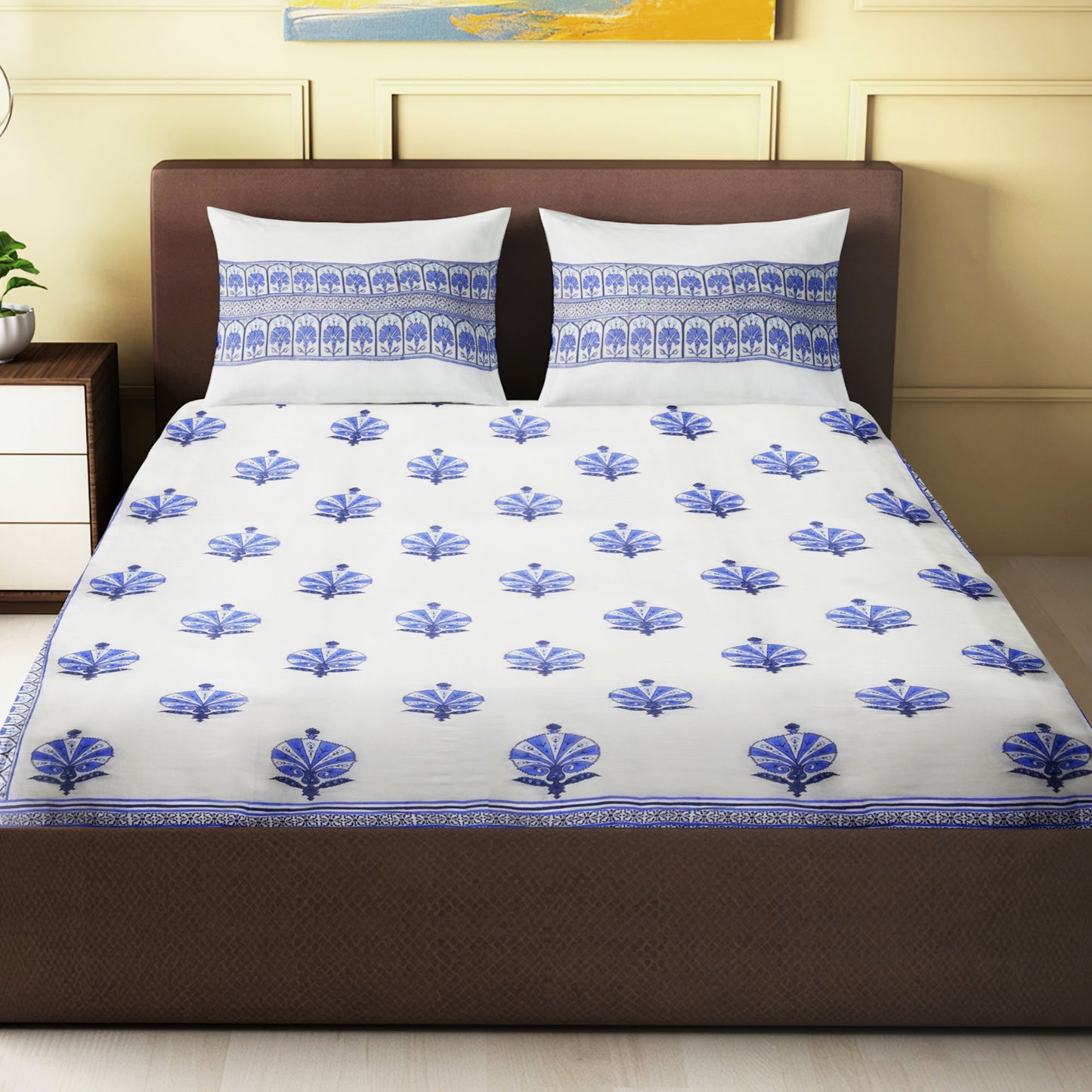 Nakshi 100% Handmade  Ethnic pattern sanganeri Block Print King Size Bedsheets comes  with 2 Pillow covers