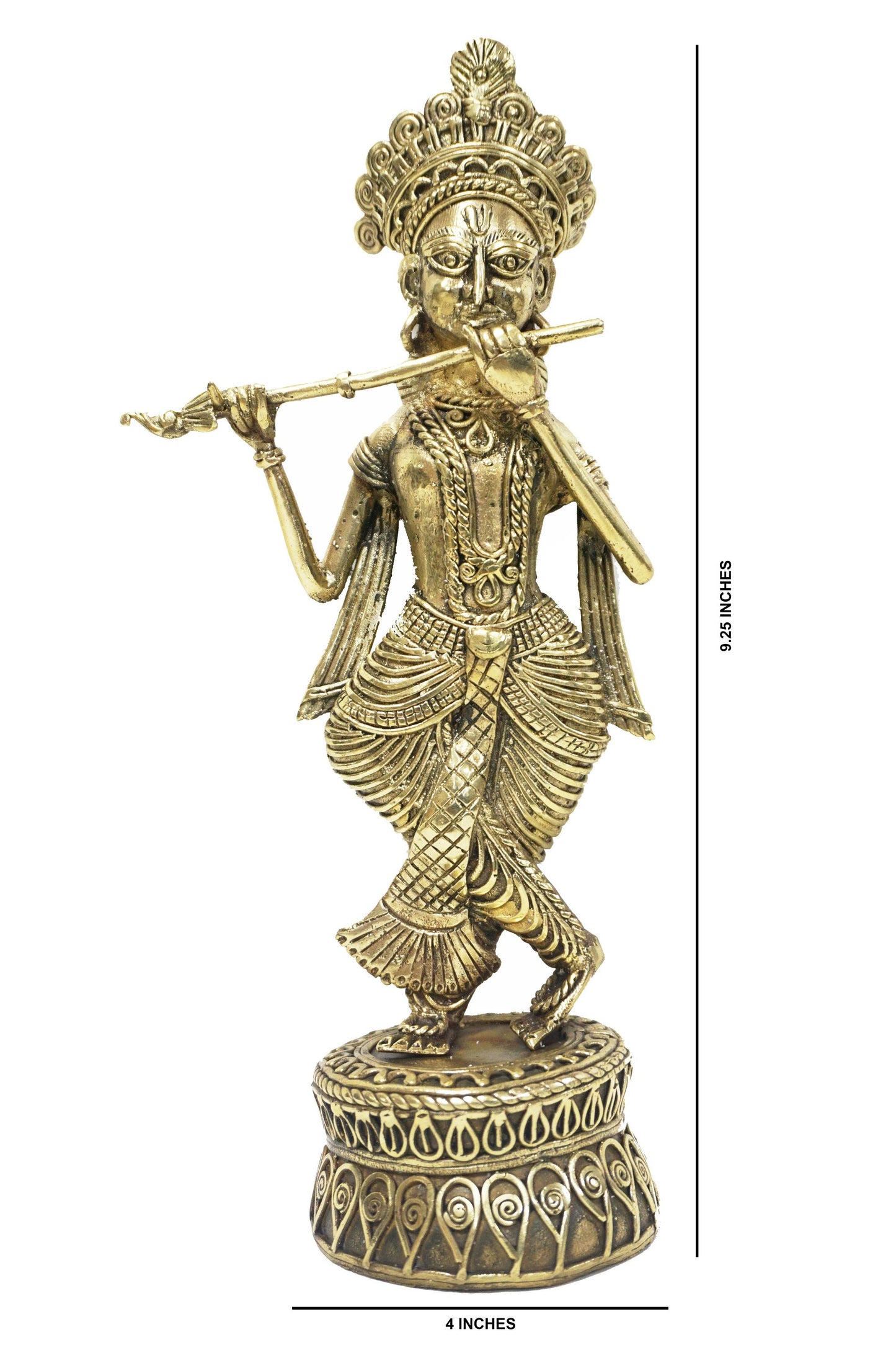 Nakshi Dokra Showpiece - Lord Krishna Playing Flute 9.25"x4"