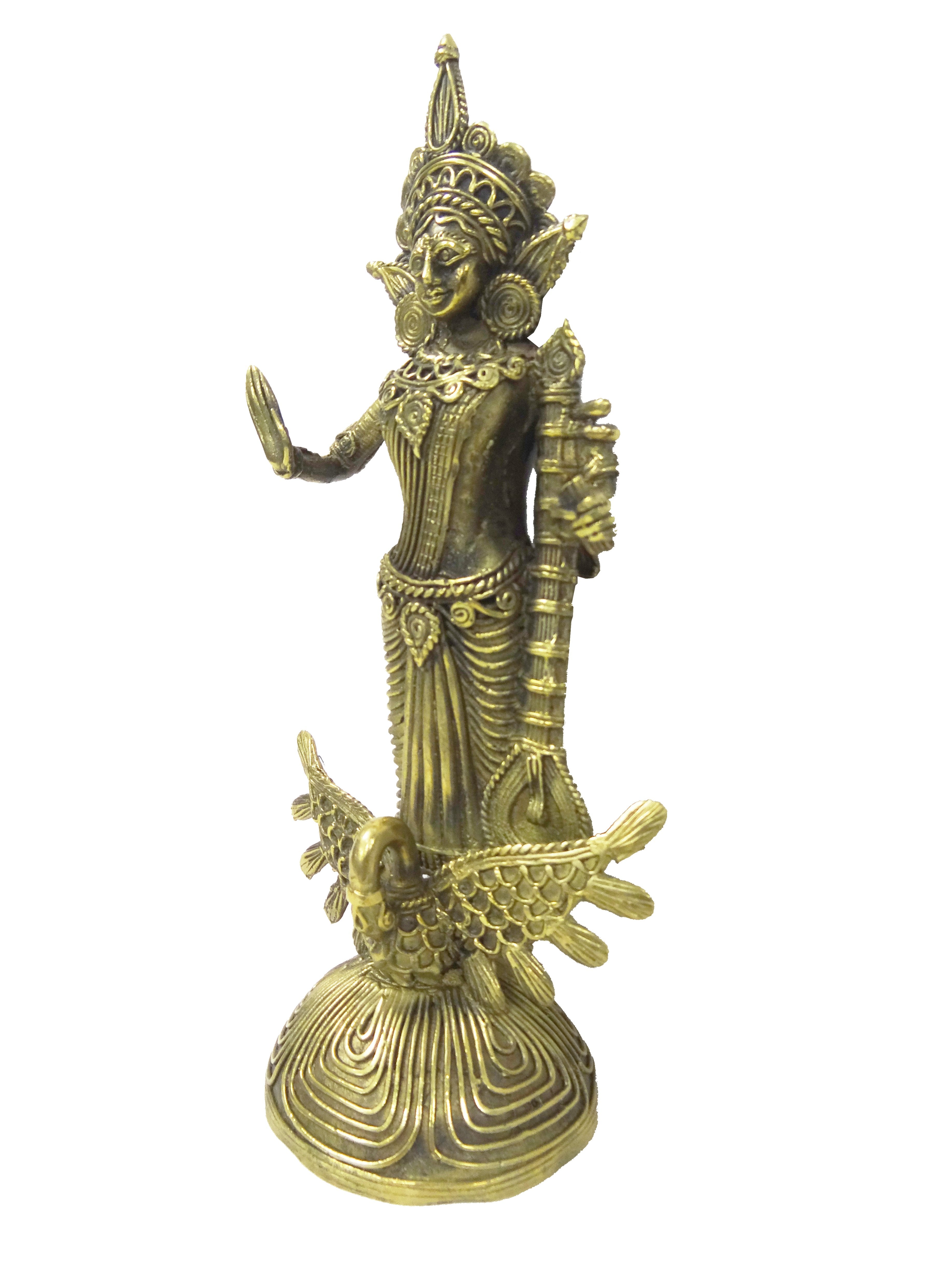 Dokra showpiece - Goddess Saraswati 9"x4.25"