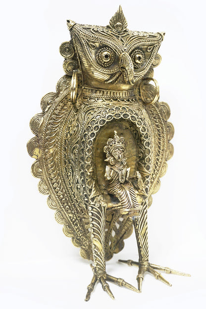 Nakshi Dokra Showpiece - Goddess Lakshmi With Owl 12.25"x7.5"