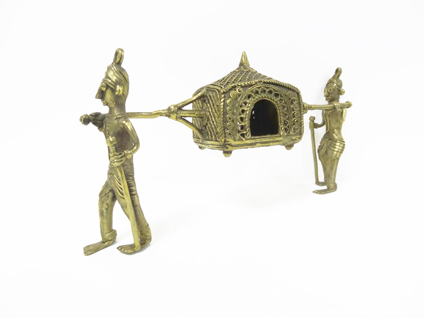 Nakshi Dokra showpiece - bearers carrying a palki 4.25"x8"