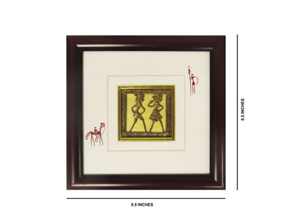 Nakshi Dokra Handicraft Tribal Art Wall Hanging Happiness in Togetherness with Fiber Frame 8.5"x8.5"