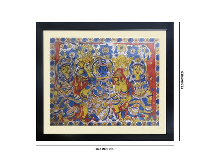 Nakshi Kalamkari Hand Art Wall Hanging on Fabric Krishnaleela with Fiber Frame 26.5"x22.5"