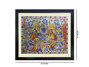 Kalamkari Hand Art Wall Hanging on Fabric Krishnaleela with Fiber Frame 26.5"x22.5"