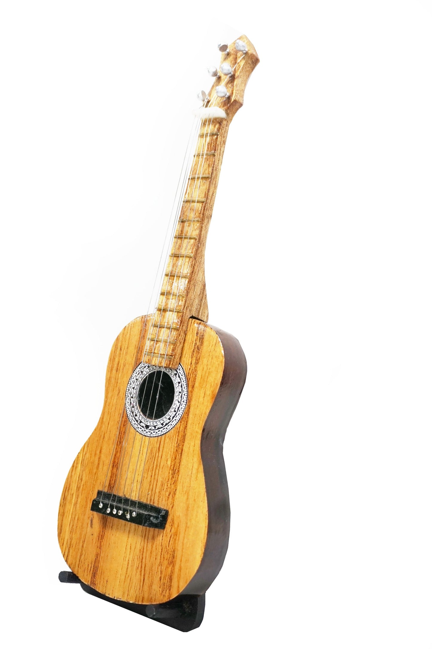Nakshi Wooden Acoustic Guitar Handcrafted Miniature Musical Instrument Showpiece 9.75"x3.25"