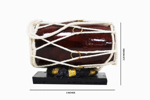Nakshi Wooden Dholak Handcrafted   Miniature Musical Instrument Showpiece 3"x2.25"