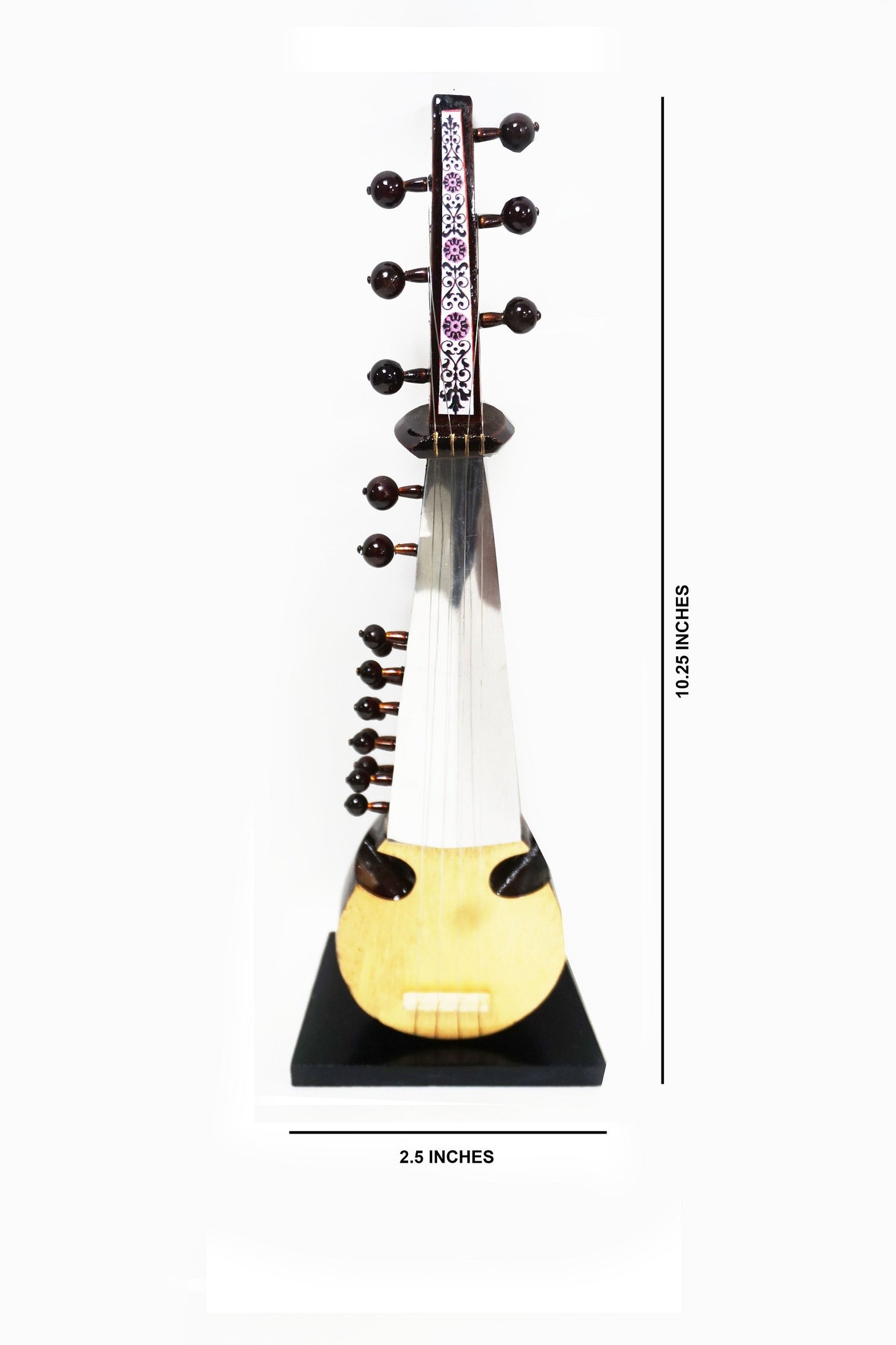 Nakshi Wooden Sarod Handcrafted Miniature Musical Instrument Showpiece 10.25"x2.5"