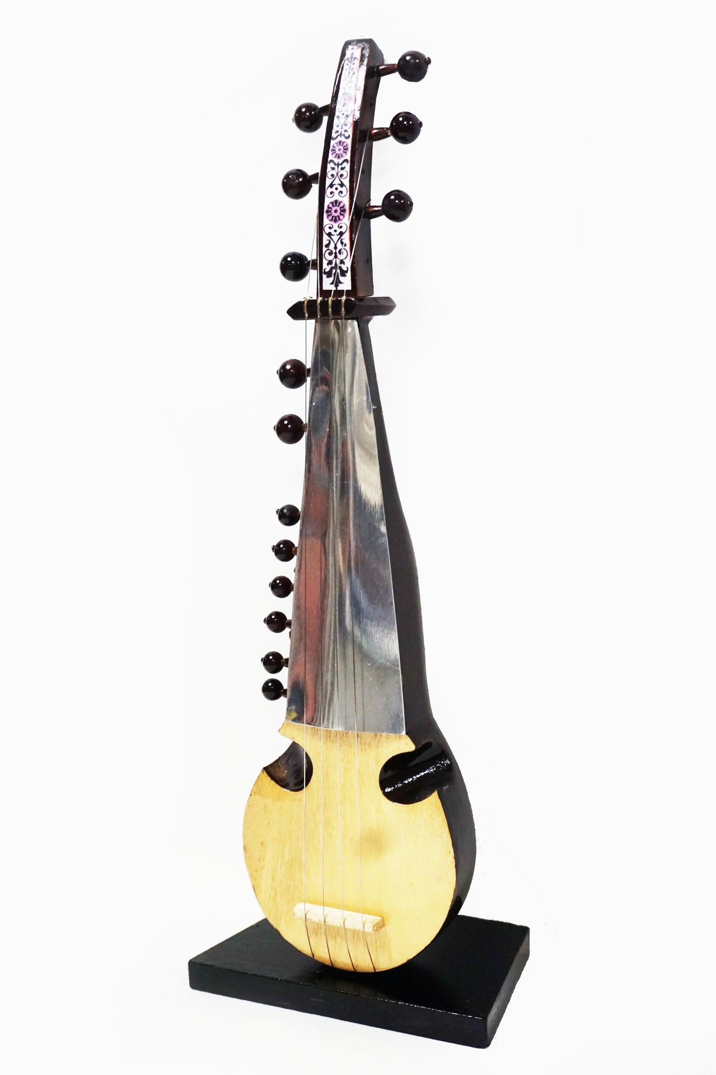 Nakshi Wooden Sarod Handcrafted Miniature Musical Instrument Showpiece 10.25"x2.5"