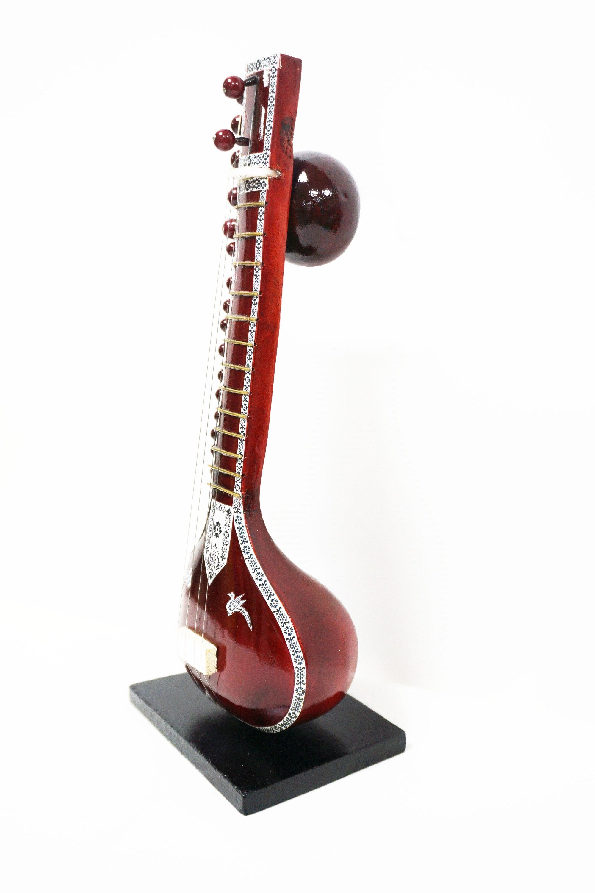 Nakshi Wooden Sitar Handcrafted   Miniature Musical Instrument Showpiece 10"x3.5"