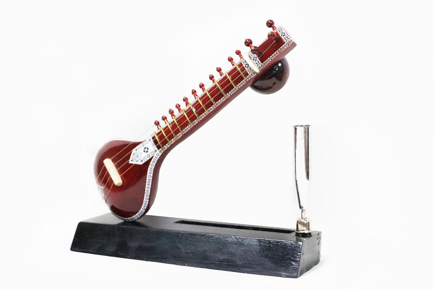 Nakshi Wooden Sitar Handcrafted Miniature Musical Instrument Showpiece 7"x6.5"