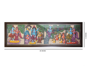 Kalighat Patachitra Hand Painting Wall Hanging Radha Krishnaleela with Fiber Frame 49"x16"