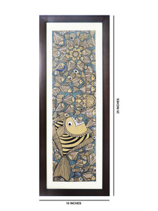 Bengal Patachitra Hand Painting Wall Hanging Macher Biye - Fish Marriage with Fiber Frame 10"x25"