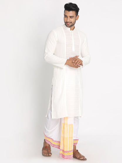 Nakshi White Rayon Ethnic Pattern Hand-Block Print Dhoti