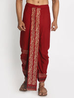 Load image into Gallery viewer, Maroon Cotton Ethnic Pattern Hand-Block Print Dhoti
