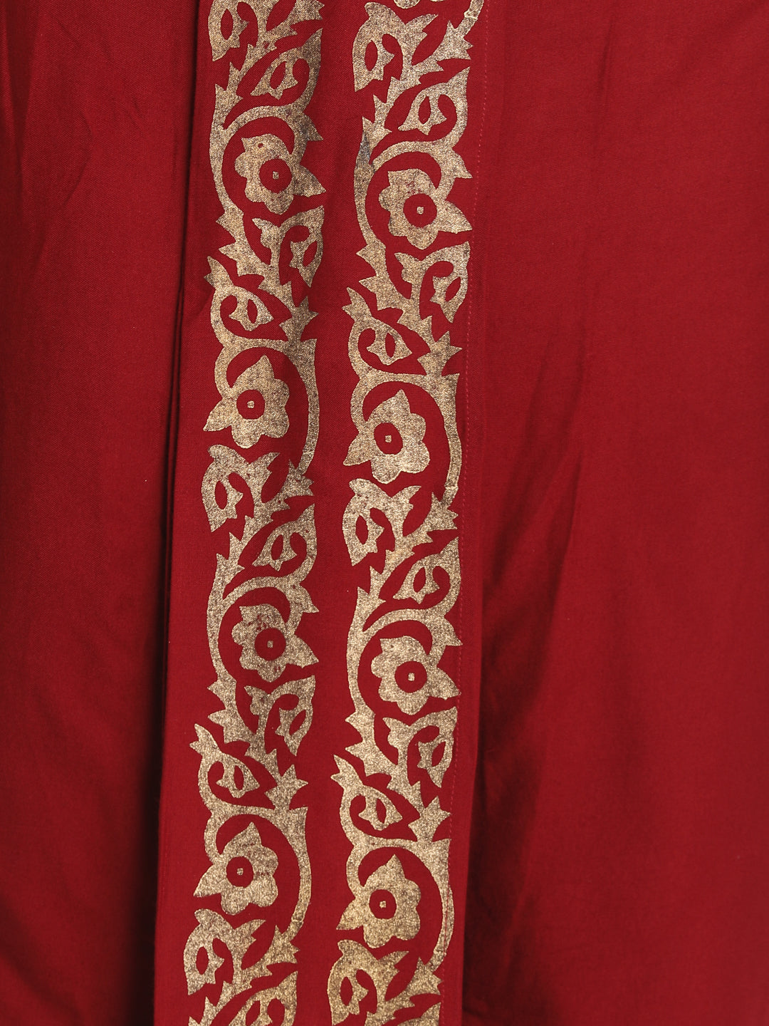 Maroon Cotton Ethnic Pattern Hand-Block Print Dhoti