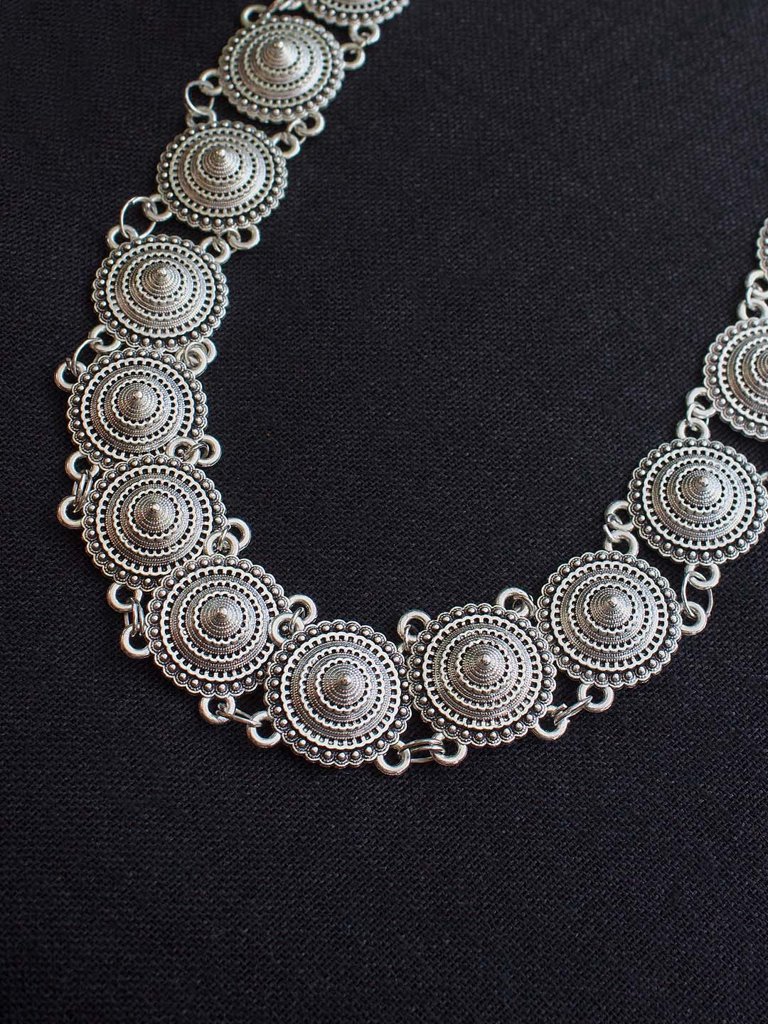 Nakshi Handcrafted German Silver Round Shape Necklace Set