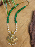 Load image into Gallery viewer, Traditional Handcrafted Green beads, pearl &amp; gold metal betel leaf shape necklace set
