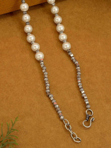 Handcrafted German Silver & Art Pearl Fan shape Floral shape necklace