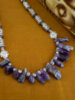 Load image into Gallery viewer, Handcrafted German Silver &amp; Purple stone asymatrical shape necklace
