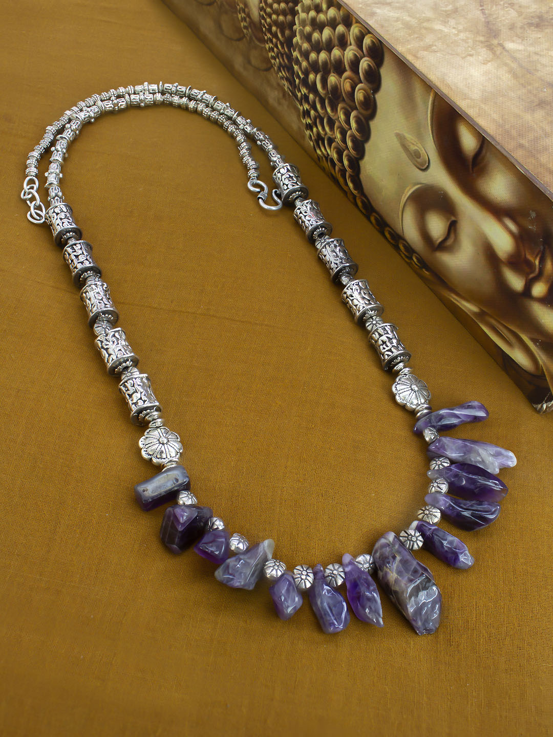 Handcrafted German Silver & Purple stone asymatrical shape necklace