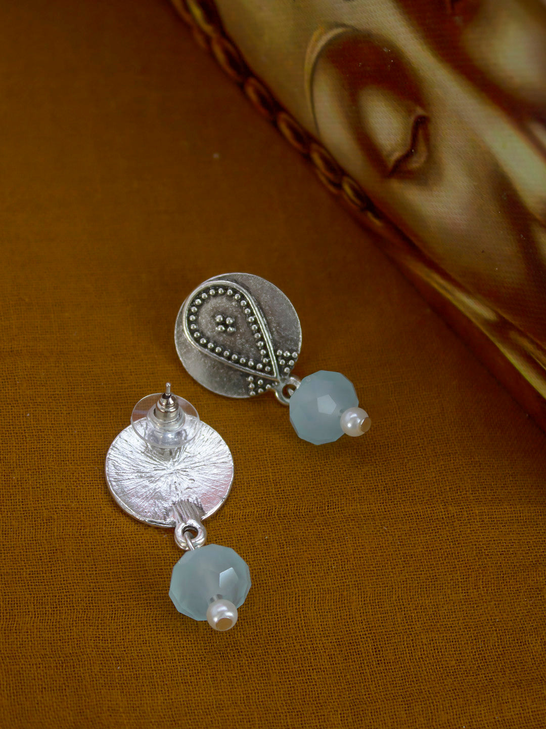 German silver & sky blue crystal water drop shape necklace set