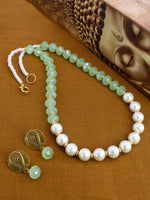 Load image into Gallery viewer, Handcrafted Light green crystals gold metal &amp; art pearl necklace set
