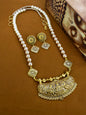 Nakshi Traditional Handcrafted Art Pearl Bead & Gold Metal Goddess Lakshmi Necklace Set