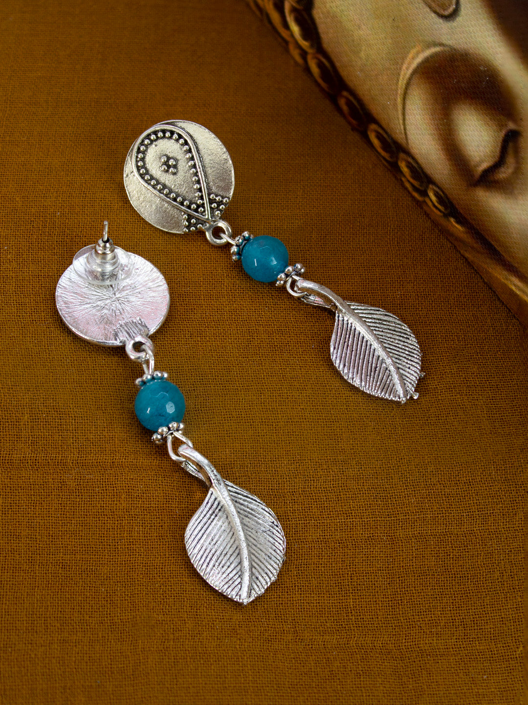 Nakshi Handcrafted German Silver & Blue Beads Leaf Shape Necklace Set