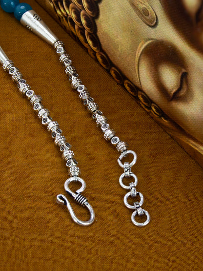Nakshi Handcrafted German Silver & Blue Beads Leaf Shape Necklace Set