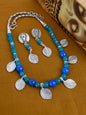 Nakshi Handcrafted German Silver & Blue Beads Leaf Shape Necklace Set