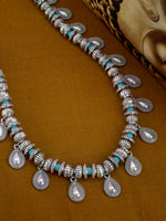 Load image into Gallery viewer, Handcrafted German silver &amp; sky blue onyx water drop shape necklace set
