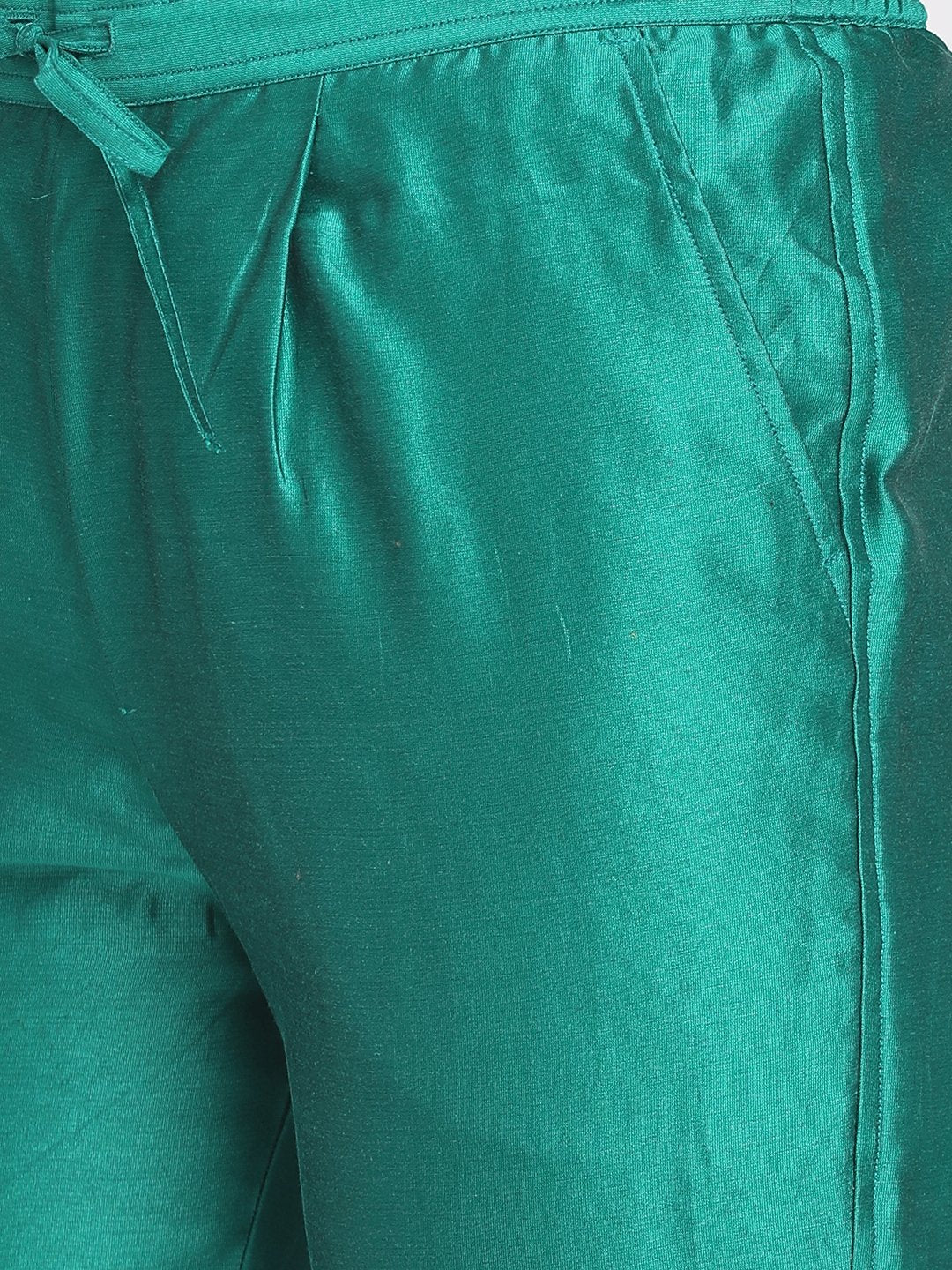 Pure chanderi green solid cropped pant