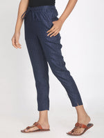 Load image into Gallery viewer, Brocade chanderi navy blue self designed cropped pant
