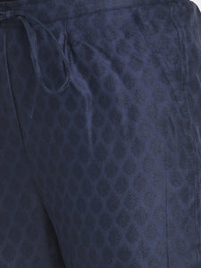 Brocade chanderi navy blue self designed cropped pant