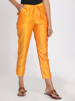 Load image into Gallery viewer, Pure chanderi orange solid cropped pant
