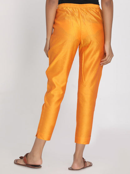 Nakshi Pure Chanderi Orange Solid Cropped Pant