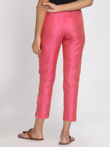 Pure chanderi pink solid cropped pant