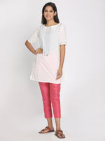 Load image into Gallery viewer, Pure chanderi pink solid cropped pant
