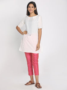 Pure chanderi pink solid cropped pant