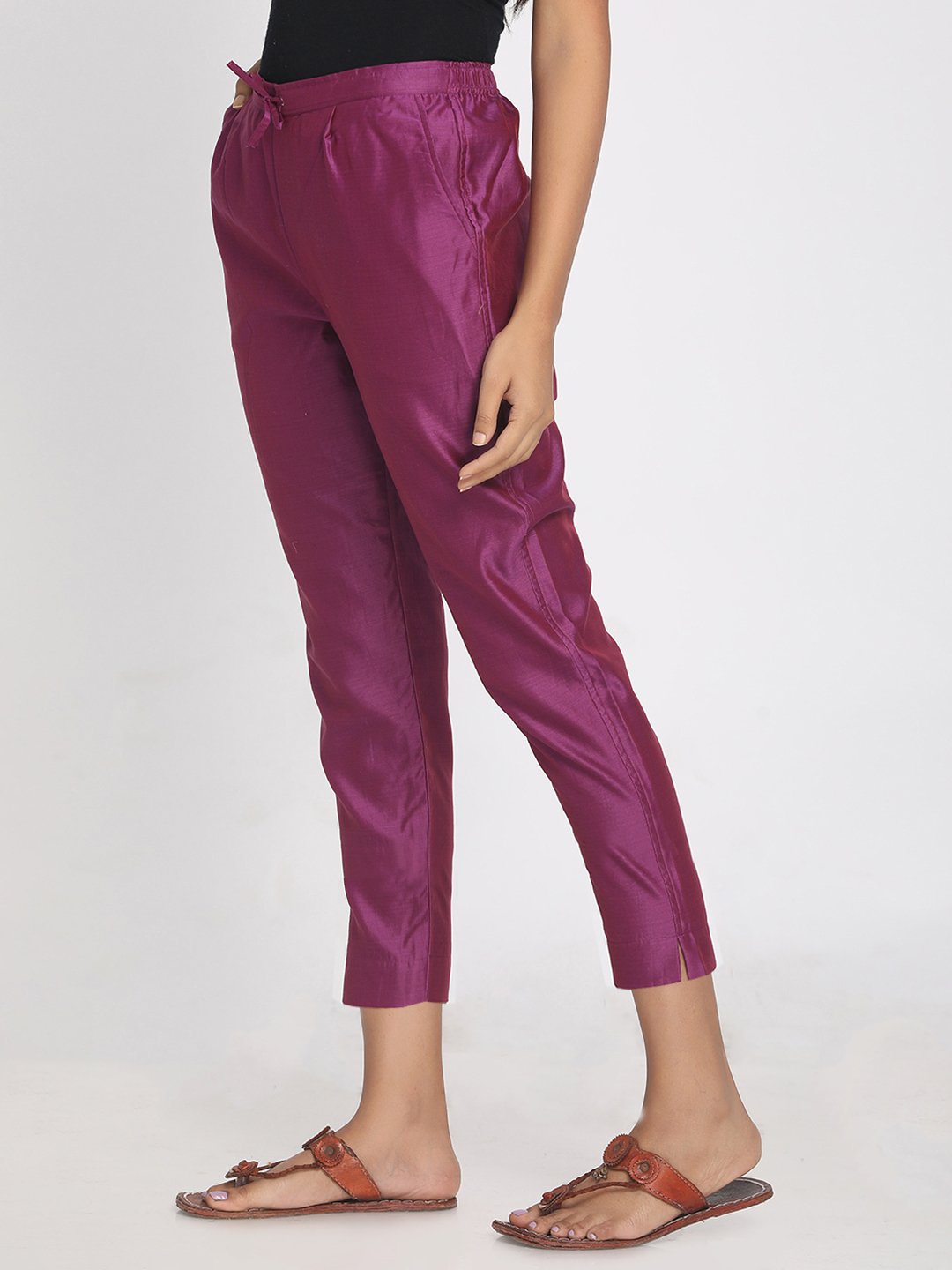 Nakshi Pure Chanderi Purple Solid Cropped Pant